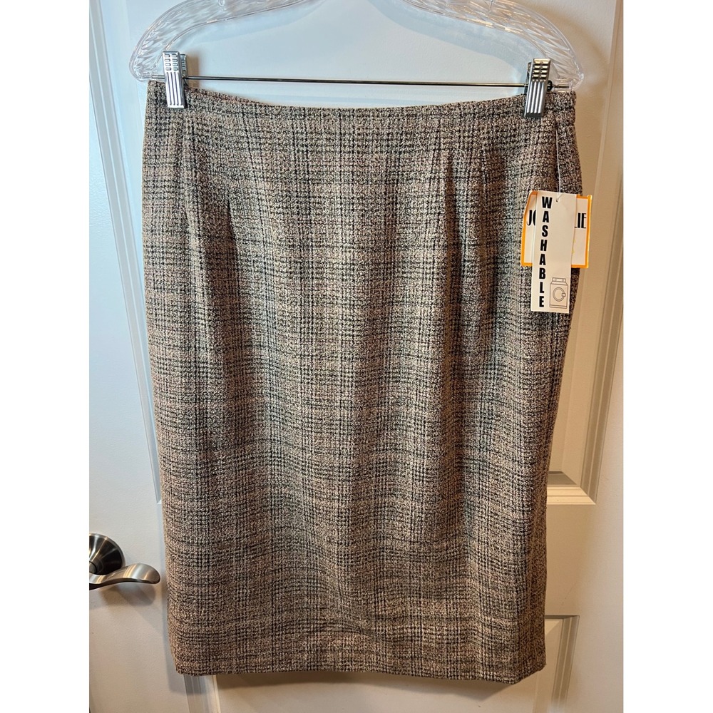 Joan Leslie Womens Skirt Washable Tweed Plaid Brown 14 NWT